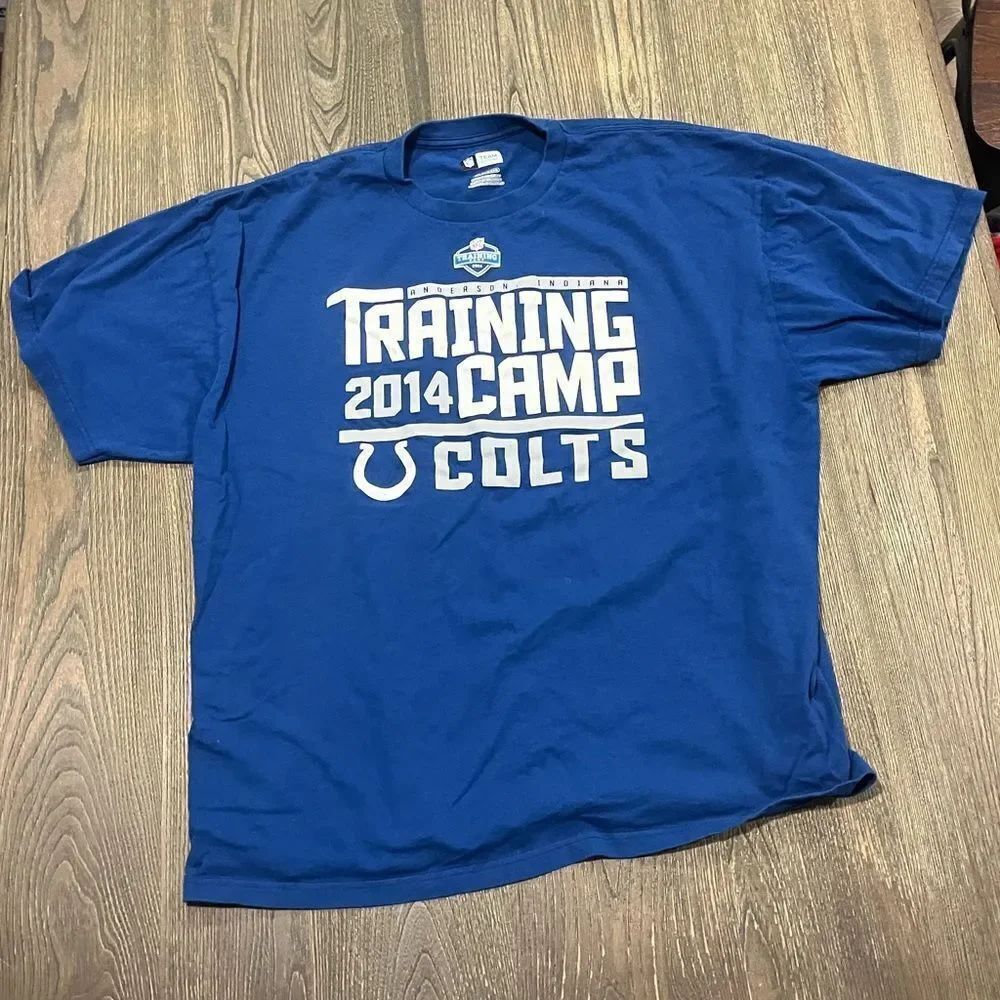 NFL Mens T-Shirt 2014 Colts Training Camp Short Sleeve Crewneck Blue Size 2XL